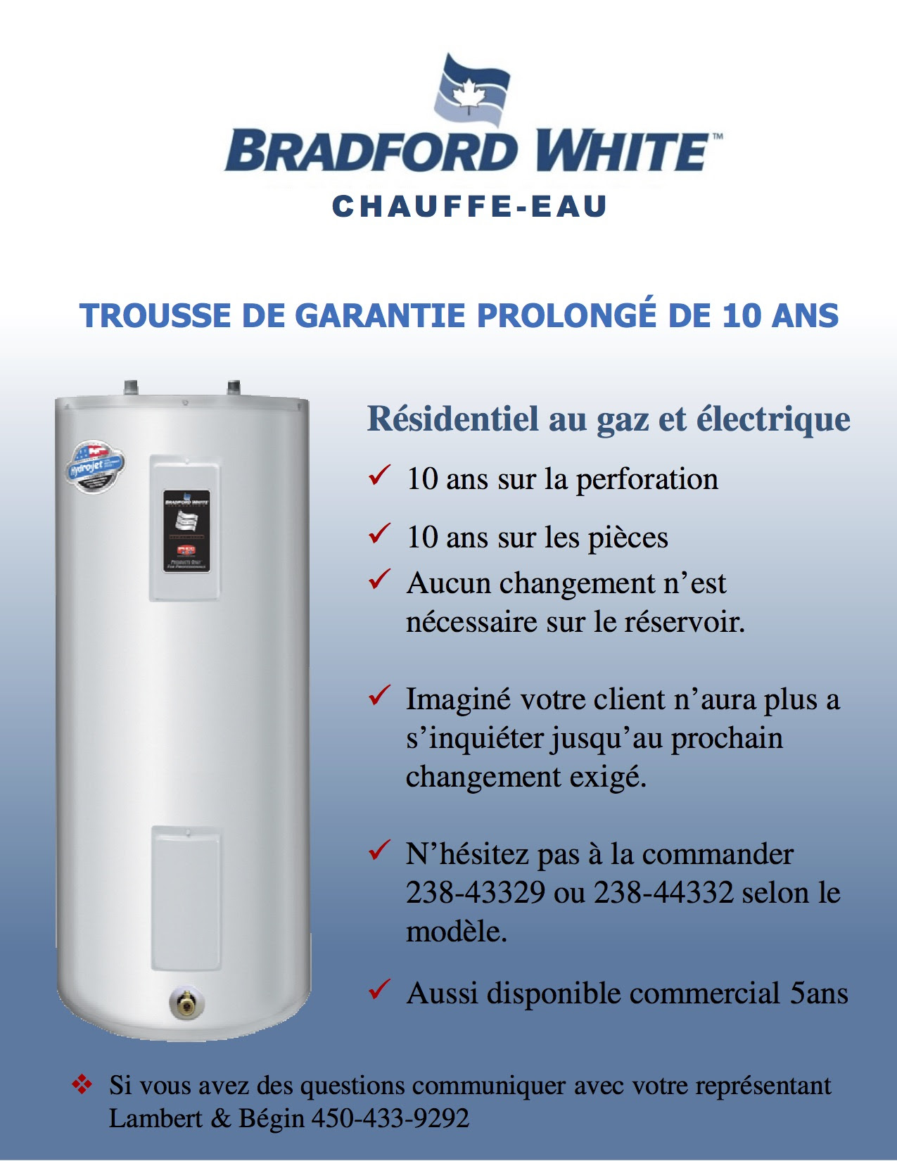 Bradford White chauffe eau - Plomberie Jeff Gagné