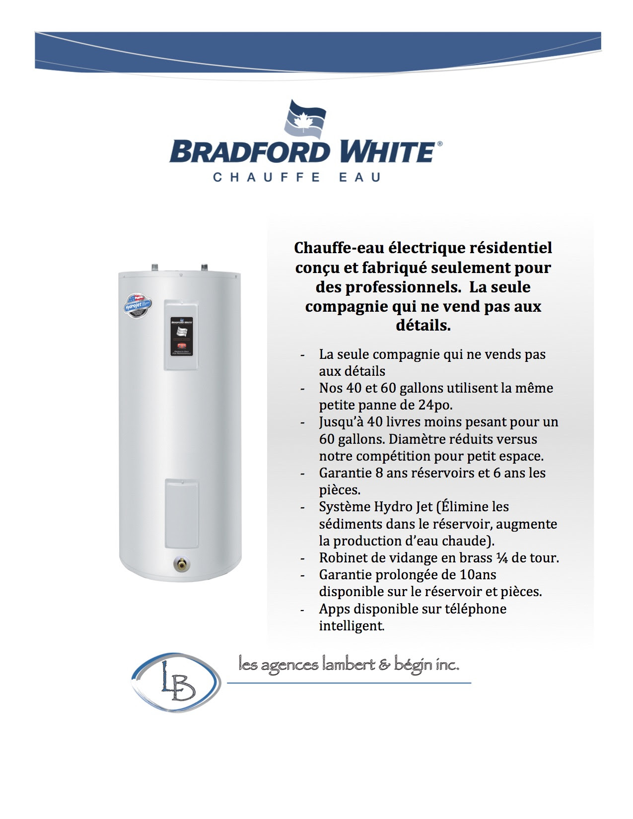 Bradford White chauffe eau - Plomberie Jeff Gagné